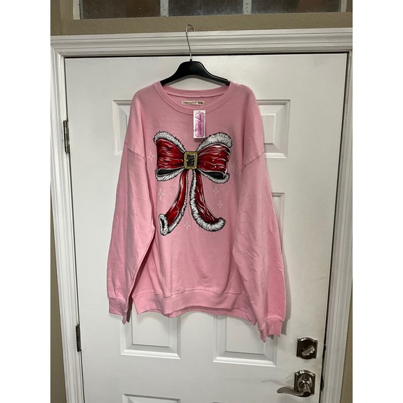 Simply Southern Tops - Simply Southern Pink Christmas Bow Sweatshirt XL-XXL New Holiday Fleece Crewneck